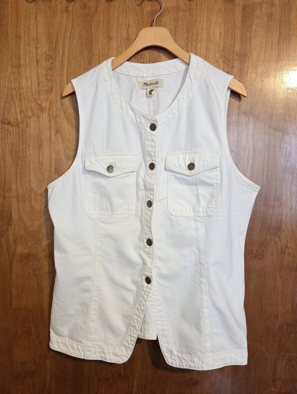 Madewell Cream Button-Front Denim Sleeveless Utility Vest
